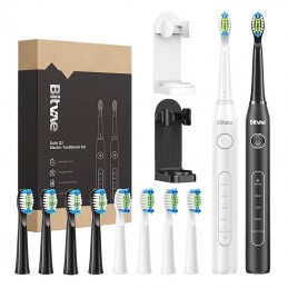 Sonic toothbrushes with tips set and 2 holders Bitvae D2+D2 (white and black)