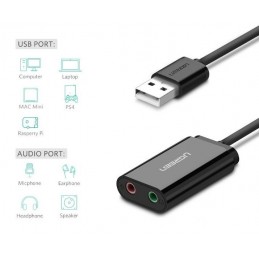 External USB audio card UGREEN 15cm (black)