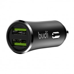 Budi Car Charger, 2x USB, 2.4A + 3in1 USB to USB-C / Lightning / Micro USB Cable (Black)