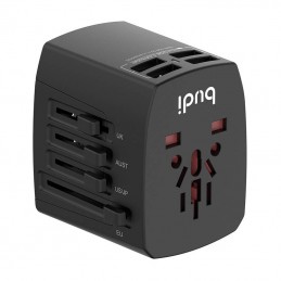 Universal Wall Charger / AC Adapter Budi 4x USB, 5A, EU/UK/AUS/US/JP (black)