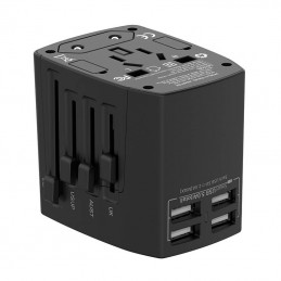 Universal Wall Charger / AC Adapter Budi 4x USB, 5A, EU/UK/AUS/US/JP (black)