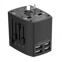 Universal Wall Charger / AC Adapter Budi 4x USB, 5A, EU/UK/AUS/US/JP (black)