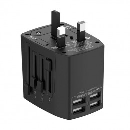 Universal Wall Charger / AC Adapter Budi 4x USB, 5A, EU/UK/AUS/US/JP (black)