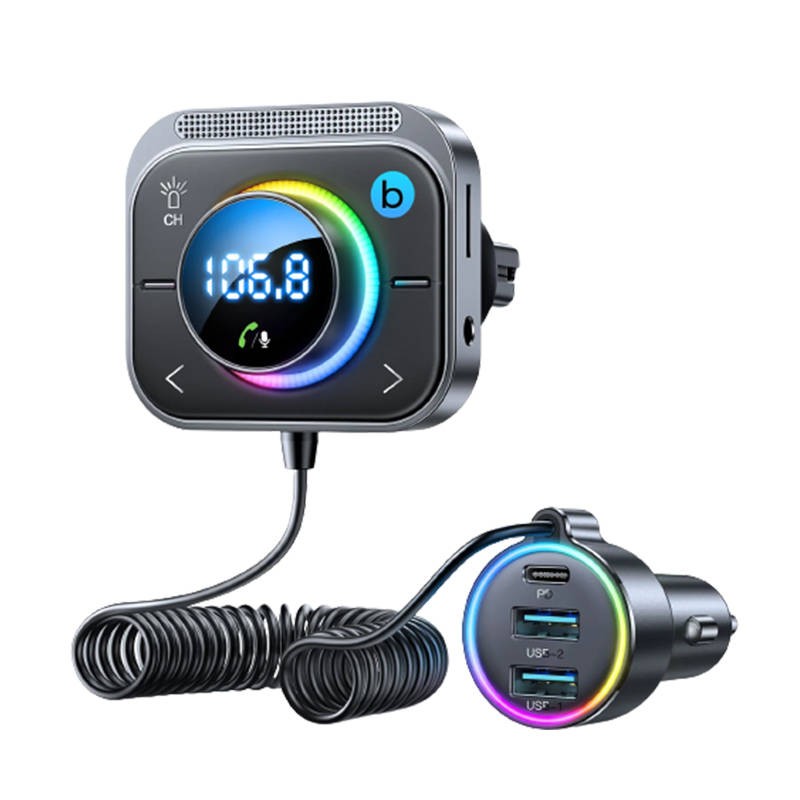 FM transmitter for Joyroom JR-CL18, 2x USB + USB-C, 30W (silver)