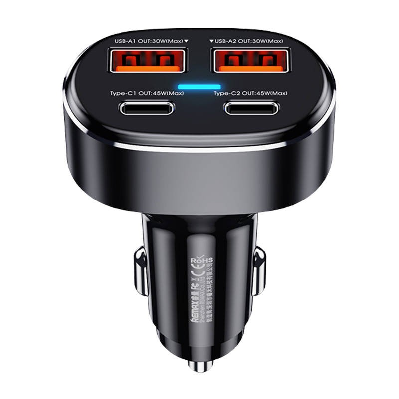 Car charger 2x USB, 2x USB-C Remax RCC329, 75W (black)