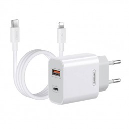 Wall charger Remax, RP-U68, USB-C, USB, 20W (white) + Lightning cable