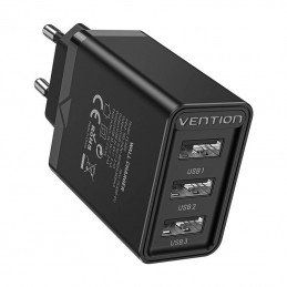 Wall charger 3x USB Vention FEAB0-EU, 2.4A, 12W (black)