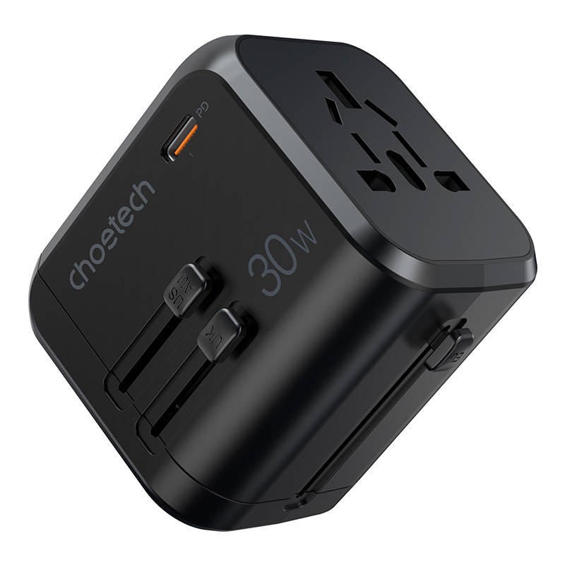 Travel wall charger Choetech PD5008, 3xUSB-A, 1xUSB-C, GaN, 30W (black)