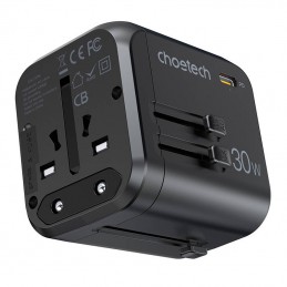 Travel wall charger Choetech PD5008, 3xUSB-A, 1xUSB-C, GaN, 30W (black)