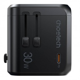 Travel wall charger Choetech PD5008, 3xUSB-A, 1xUSB-C, GaN, 30W (black)
