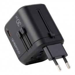 Travel wall charger Choetech PD5008, 3xUSB-A, 1xUSB-C, GaN, 30W (black)