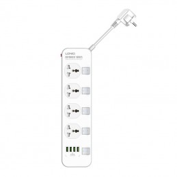 Power strip with 4 AC sockets, 4x USB, LDNIO SC4408, EU/US, 2500W (white)