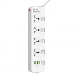 Power strip with 4 AC sockets, 4x USB, LDNIO SC4408, EU/US, 2500W (white)