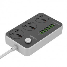 Power strip with 3 AC sockets, 6x USB, LDNIO SC3604, EU/US, 2500W (gray)