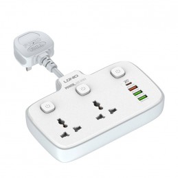 Power strip with 2 AC sockets, 3x USB, 1x USB-C LDNIO SC2413, EU/US, 2500W (white)