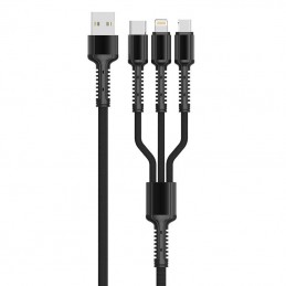 USB to Lightning / Micro USB / USB-C cable LDNIO LC93 3in1, 3.4A (black)