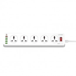 LDNIO SC10610 power strip with 10 AC outlets, 5x USB, 1x USB-C, 2500W, EU/US, 2m (white)