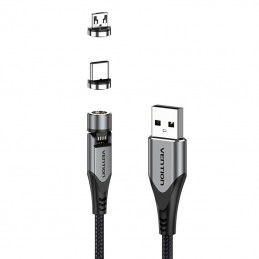 2in1 magnetic cable USB to USB-C/Micro-B USB Vention CQXHG 1.5m (Grey)