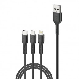Foneng X36 3in1 USB to USB-C / Lightning / Micro USB Cable, 2.4A, 2m (Black)