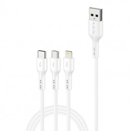 Foneng X36 3in1 USB to USB-C / Lightning / Micro USB Cable, 2.4A, 2m (White)