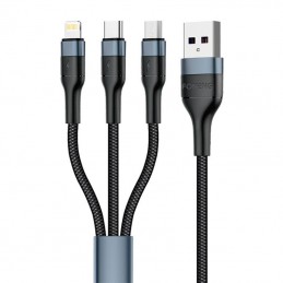 Foneng X51 3in1 USB to USB-C / Micro USB / Lightning Cable, 3A, 1m (Black)