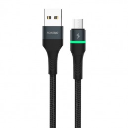 Foneng X79 USB to Micro USB Cable, LED, Braided, 3A, 1m (Black)