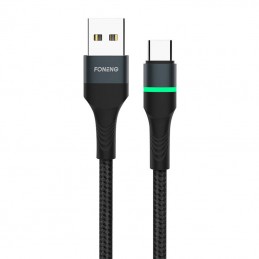 Foneng X79 USB to USB-C cable, LED, braided, 66W, 1m (black)