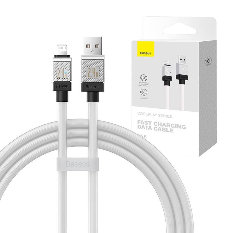 Fast Charging cable Baseus USB-A to Lightning Coolplay Series 1m, 2.4A (white)