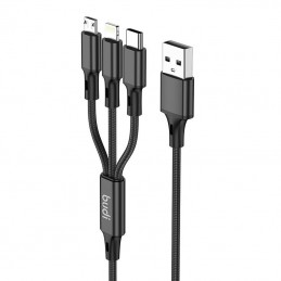 Budi 3in1 USB to USB-C / Lightning / Micro USB Cable 1m (Black)