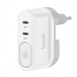 Wall charger with light Budi 326DE, 2xUSB-C, 40W, (white)