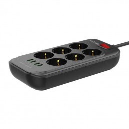 Power strip with 6 AC outlets, 4x USB, LDNIO SE6403, 2m (black)