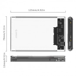 Hard Drive Enclosure Orico HDD 2,5" + USB 3.1 (10Gbps), USB-C (5Gbps) cables