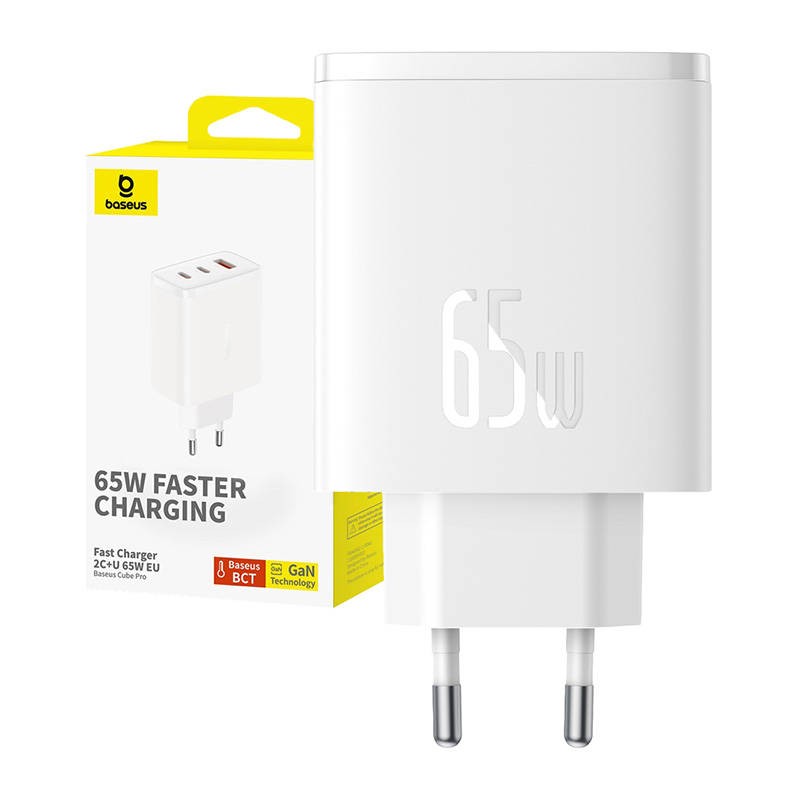 Wall charger Baseus OS-Cube Pro 2xUSB-C + USB, 65W (white)