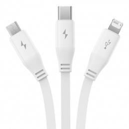 Charging Cable 3w1 Baseus USB to USB-C, USB-M, Lightning 3,5A, 1,1m (White)