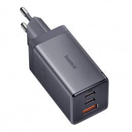 Wall charger Baseus GaN5 2x USB-C + USB, 65W + cable 1m (grey)
