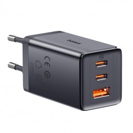 Wall charger Baseus GaN5 2x USB-C + USB, 65W + cable 1m (grey)