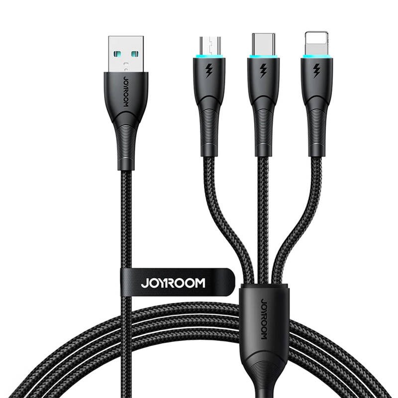 3in1 USB Cable Joyroom Starry Series USB-A to + Lightning + Type-C + Micro, 1.2m (black)