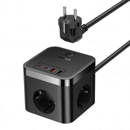 Wall charger Baseus PowerCombo 3AC+2U+2C 30W, 1.5m (black)