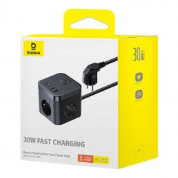 Wall charger Baseus PowerCombo 3AC+2U+2C 30W, 1.5m (black)