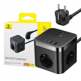 Wall charger Baseus PowerCombo 3AC+2U+2C 30W, 1.5m (black)