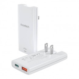 Mini travel wall charger Choetech PD6011 PD65W GaN slim USB-A+C  (white)