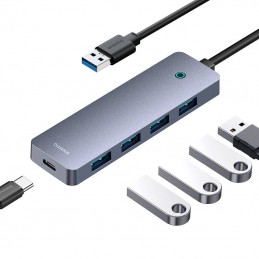 Hub 4in1 Baseus UltraJoy Lite 50cm USB-A to 4x USB 3.0 + USB-C 5V (grey)