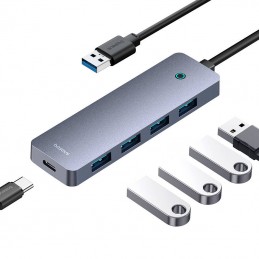 Hub 4in1 Baseus UltraJoy Lite 15cm USB-A to 4x USB 3.0 + USB-C 5V (grey)