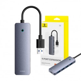 Hub 4in1 Baseus UltraJoy Lite 15cm USB-A to 4x USB 3.0 + USB-C 5V (grey)