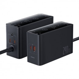 Digital Charger Baseus GaN , 3x USB-C + USB + DC, 240W + cable1m (black)