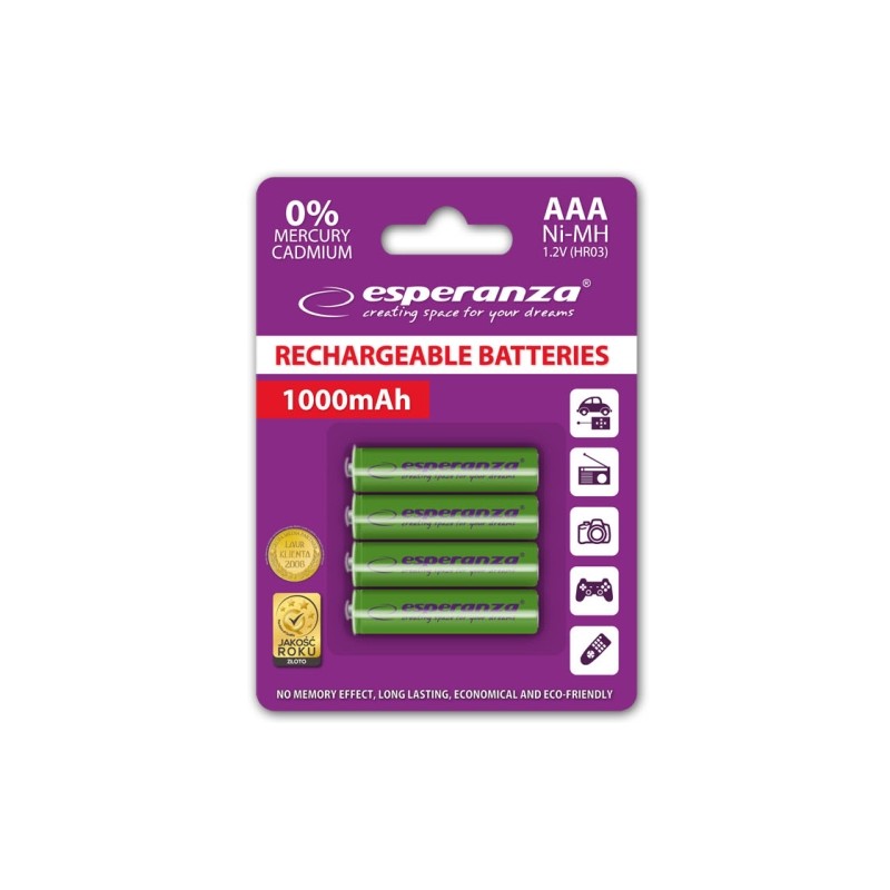 Esperanza EZA102G RECHARGED HR03 1000MAH ALWAYS READY BLISTER PACK 4PCS.