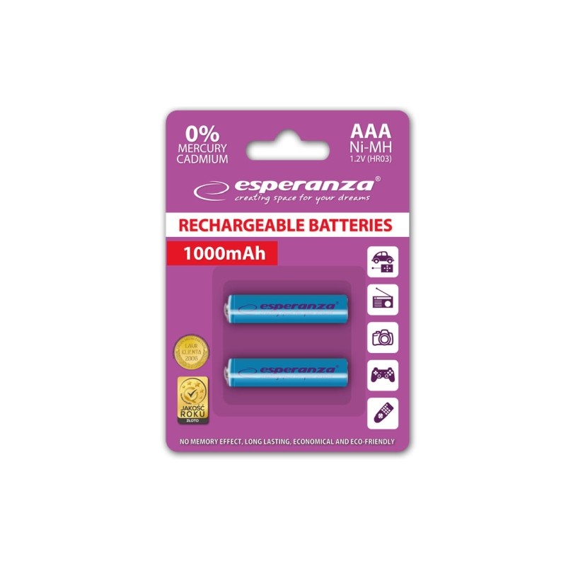 Esperanza EZA101B RECHARGED HR03 1000MAH ALWAYS READY BLISTER PACK 2PCS.