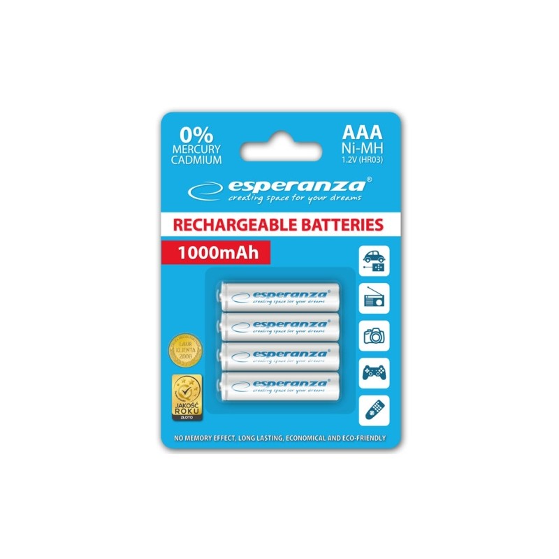 Esperanza EZA102W RECHARGED HR03 1000MAH ALWAYS READY BLISTER PACK 4PCS.