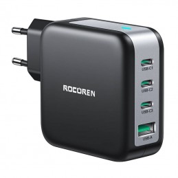 Wall charger GaN Rocoren 3x USB-C, 1x USB, Power Delivery 3.0, 100W (black)