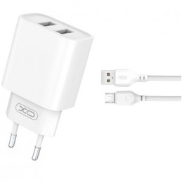 XO CE02C USB charger 2xUSB 2.1A + Micro USB cable 1m